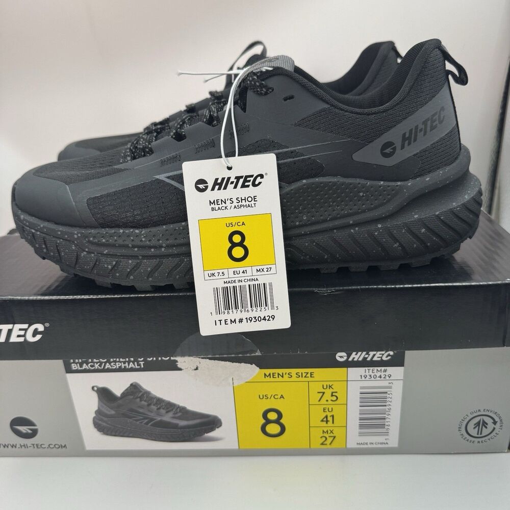 Hi-Tec Men’s Black Asphalt Hiking Shoes Size 8 Trail Outdoor Sneakers
